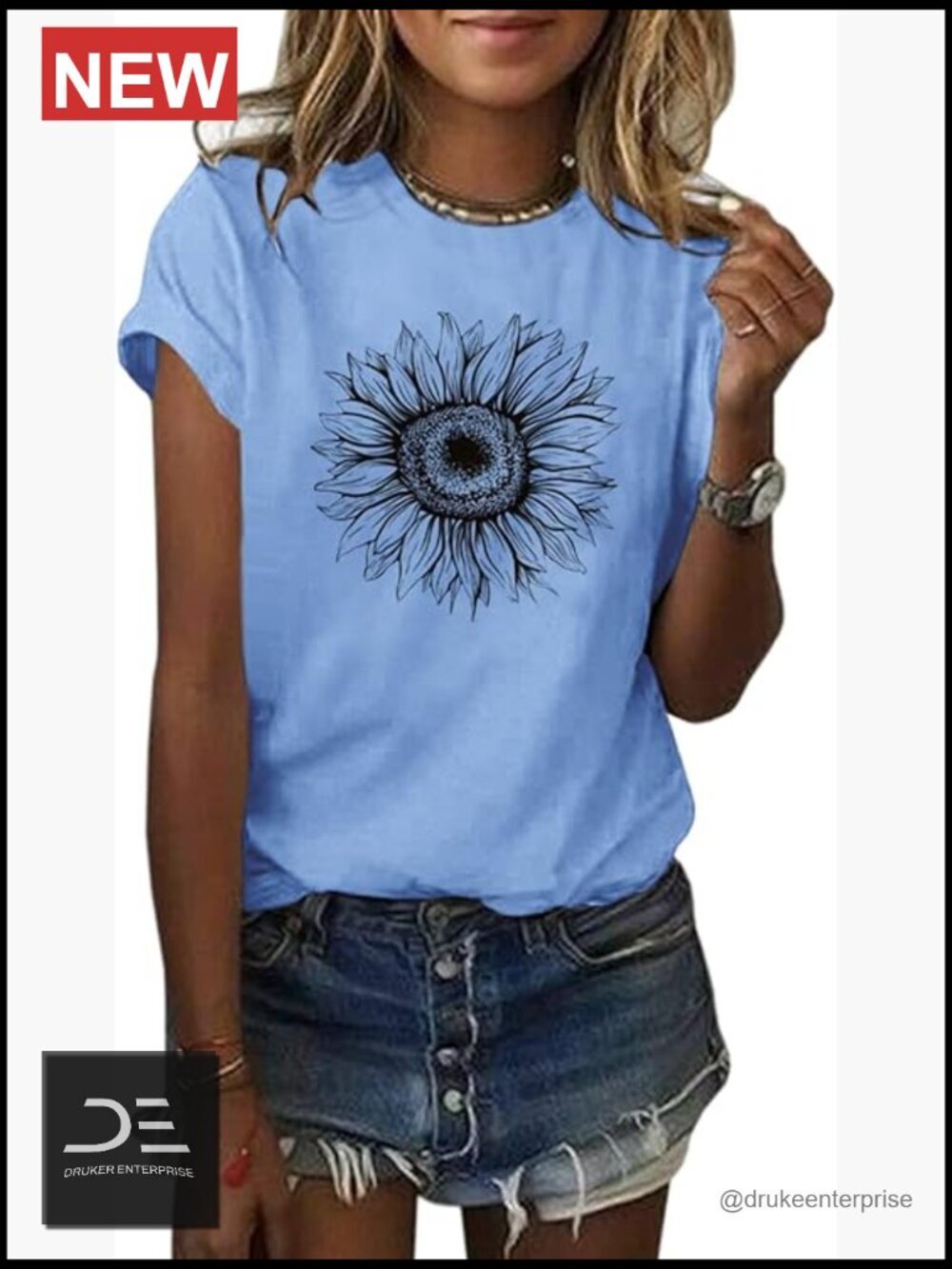 Women Sunflower Graphic Loose Fit Short Sleeve Tee Crew Neck Pull On Summer Top